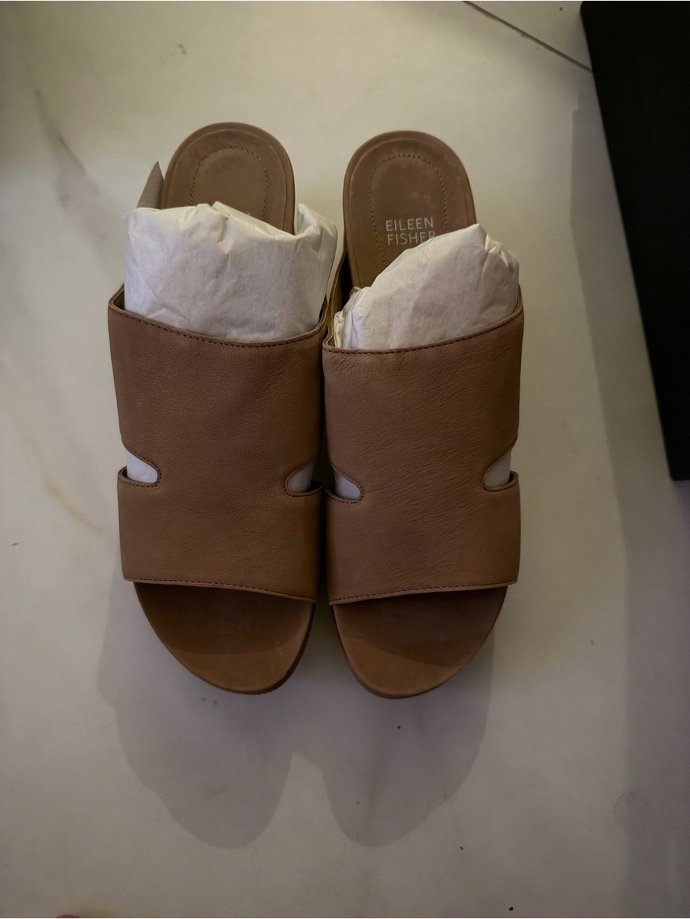 Eileen Fisher Leather Slide Mules in Taupe